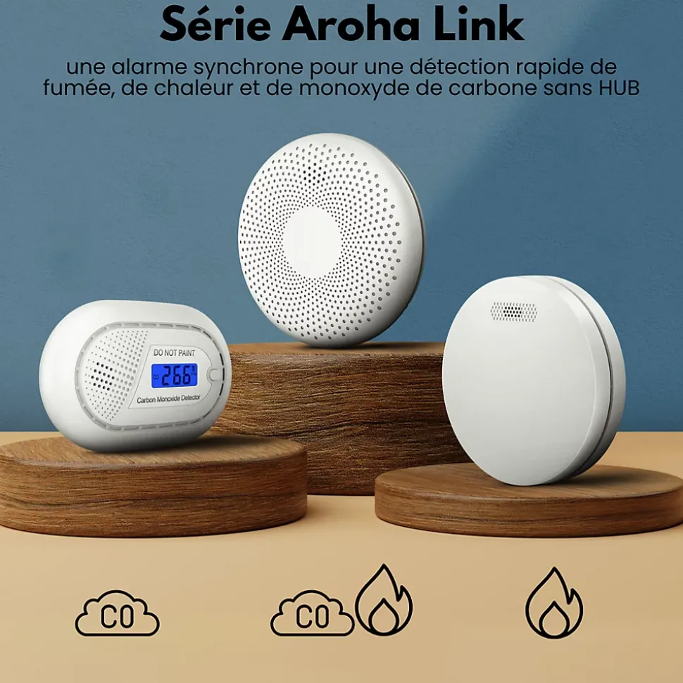 Détecteur de fumée Aroha Smart Connect & Link connectable et WiFi - Alarme incendie connecte Tuya et Smartlife - 3 pieces