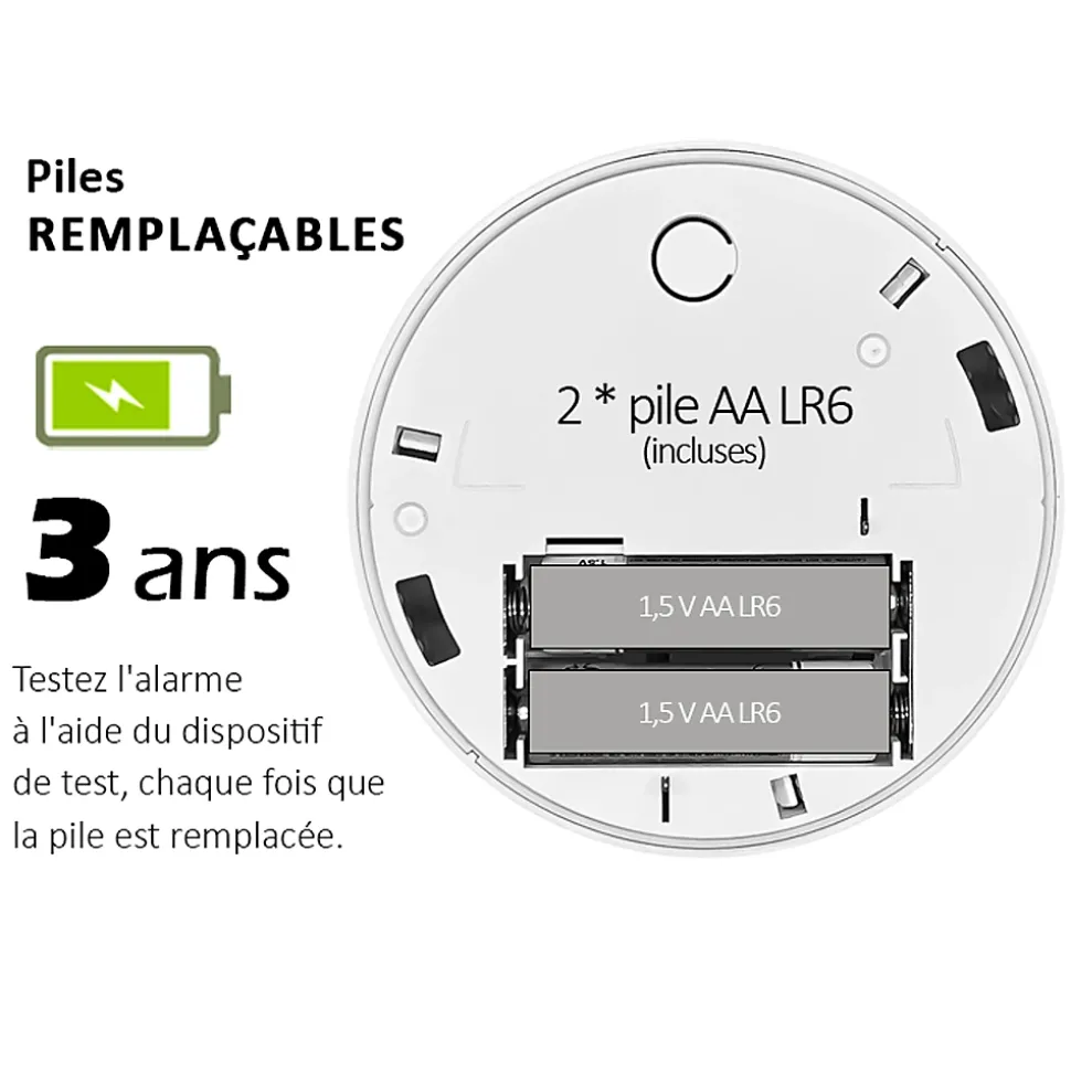 Détecteur de fumée CE Pile remplaçable 3 ans