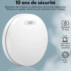 Détecteur de fumée/chaleur connectable Aroha Link - Batterie 10 ans - Capteur de fumée interconnecté - Alarme incendie - Pack de 3
