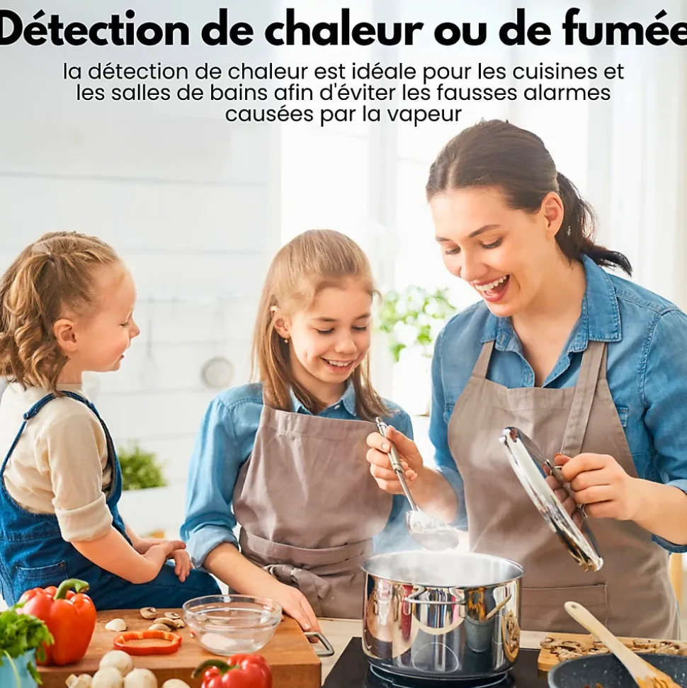 Détecteur de fumée/chaleur connectable Aroha Link - Batterie 10 ans - Capteur de fumée interconnecté - Alarme incendie