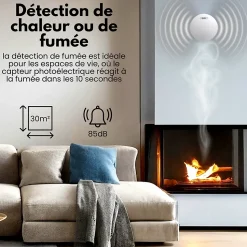 Détecteur de fumée/chaleur connectable Aroha Link - Batterie 10 ans - Capteur de fumée interconnecté - Alarme incendie - Pack de 2