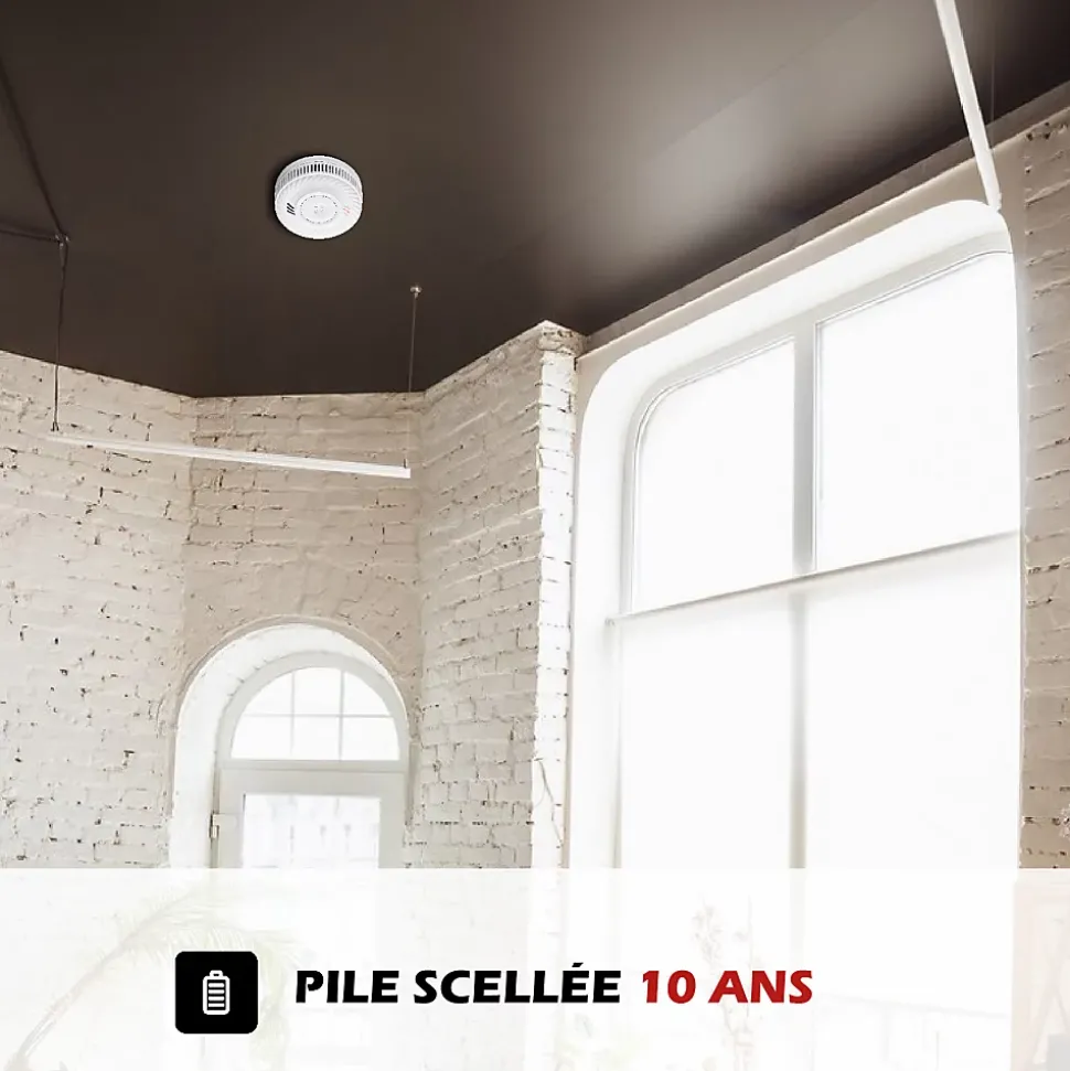 Détecteur de fumée connecté WIFI - CE EN14604 - Pile 10 ans scellée et Kit de fixation magnétique