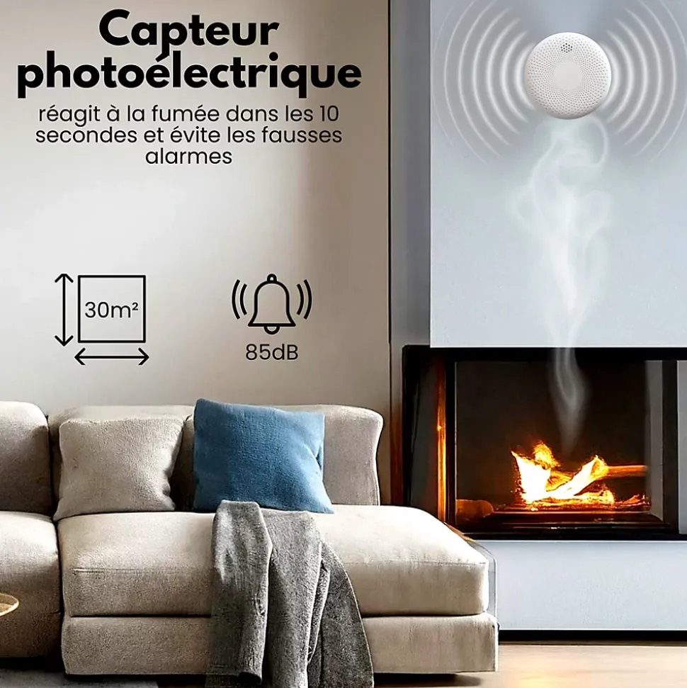 Détecteur de fumée et de monoxyde de carbone Aroha Smart Connect WiFi - Batterie 10 ans - Alarme incendie et CO - 3 pièces