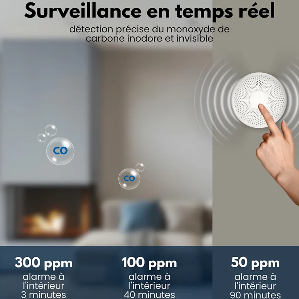 Détecteur de fumée et de monoxyde de carbone interconnecté Aroha Link - Alarme incendie et CO interconnectable - 2 pièces