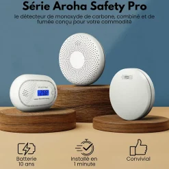 Détecteur de fumée et de monoxyde de carbone Aroha Safety Pro - Batterie 10 ans - Alarme incendie et CO - 5 pièces