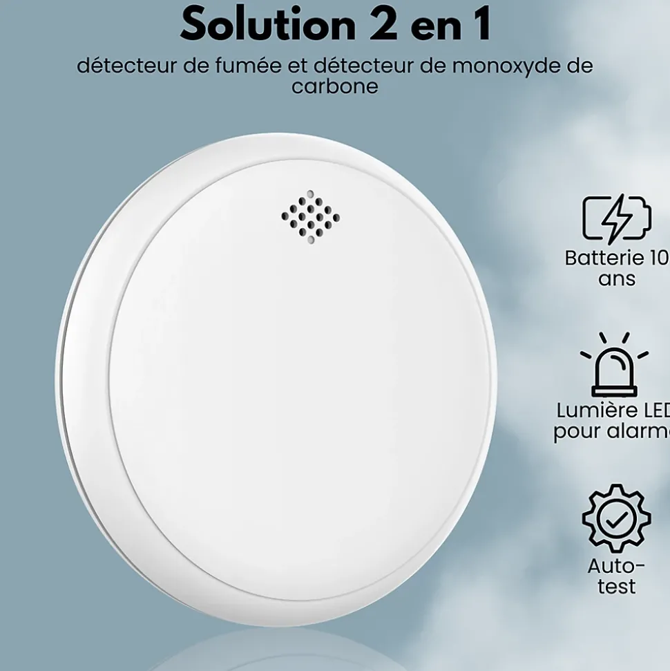 Détecteur de fumée et de monoxyde de carbone Aroha Safety Pro Sleep Line - Batterie 10 ans - Alarme incendie et de CO - 5 pièces