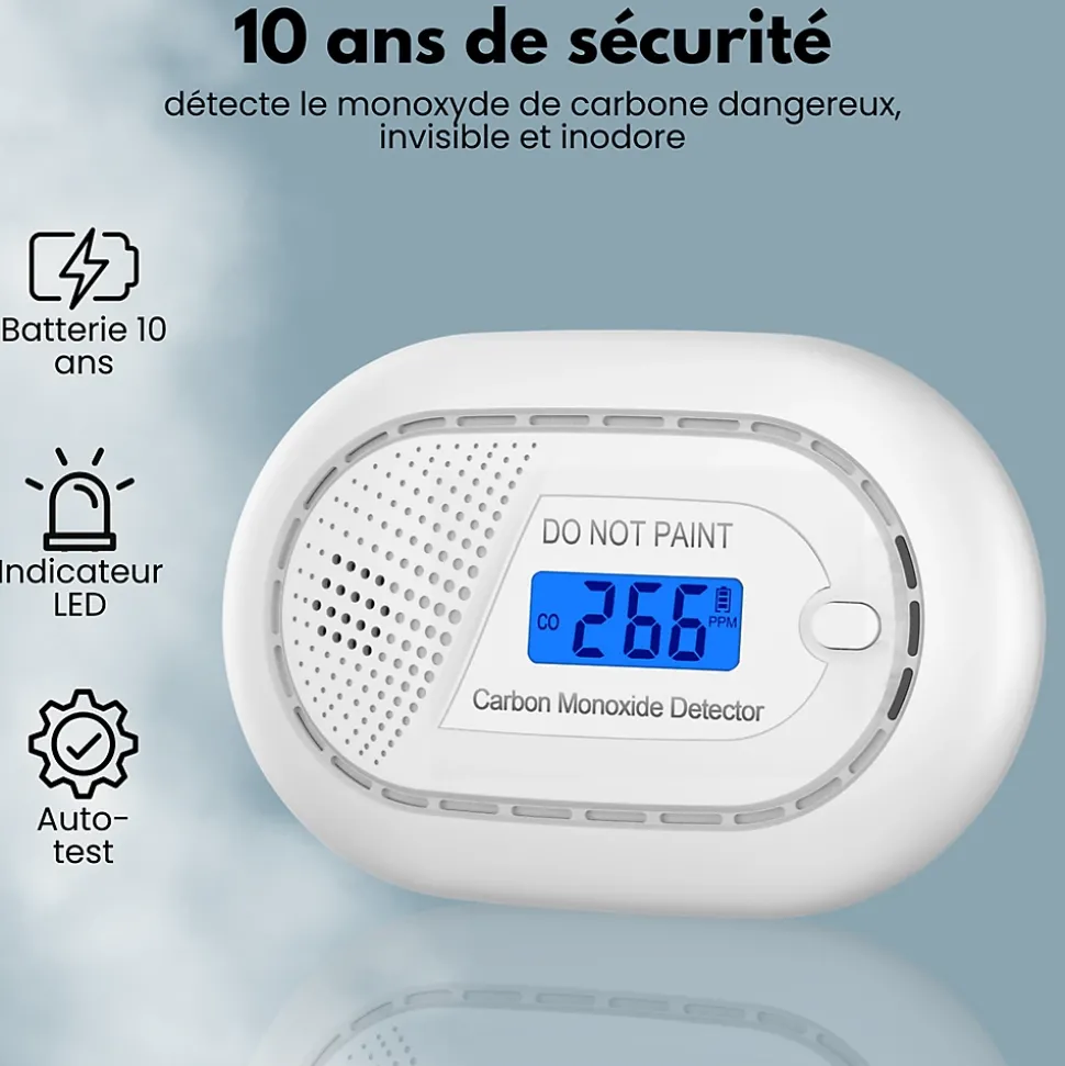 Détecteur de monoxyde de carbone interconnecté Aroha Link - Batterie 10 ans - Alarme de CO - Portable - 2 pièces