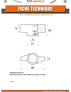 Ecrou bouton de serrage Nylon Insert Laiton M5 - 1 pièce