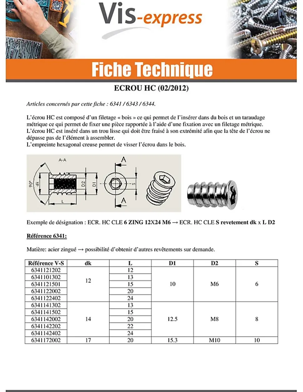 Ecrou Clé de 10 HC10 M10 17X20 Acier zingué - 1000 pièces