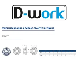 50 Ecrous Hexagonaux à Embase Crantée M16 mm - DIN 6923 - 8 - Zingué blanc - D-Work