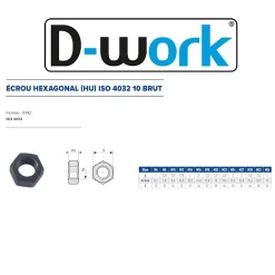 200 Ecrous Hexagonaux HU M8 mm - 4032 - 10 - Brut - D-Work