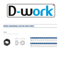 5 Ecrous Hexagonaux HU M52 mm - 4032 - 8 - Brut - D-Work
