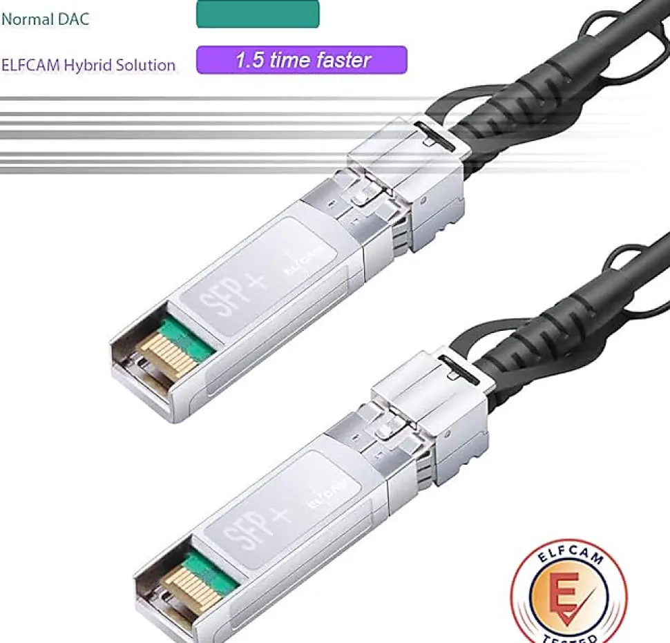Elfcam - Câble DAC SFP+ à SFP+ 10Gb - 10m, Twinax Attache Directe, Haute Performance