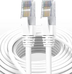 Elfcam - Câble Ethernet RJ45 Cat 7 SFTP 20m (Rond Blanc), 10Gbps, 600MHz, Cuivre, Anti-Interférences