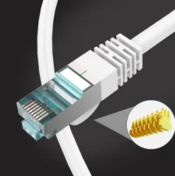 Elfcam - Câble Ethernet RJ45 Cat 7 SFTP 0.5m (Rond Blanc), 10Gbps, 600MHz, Cuivre, Anti-Interférences