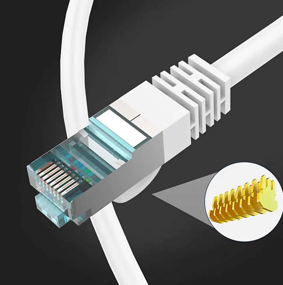 Elfcam - Câble Ethernet RJ45 Cat 7 SFTP 15m (Rond Blanc), 10Gbps, 600MHz, Cuivre, Anti-Interférences