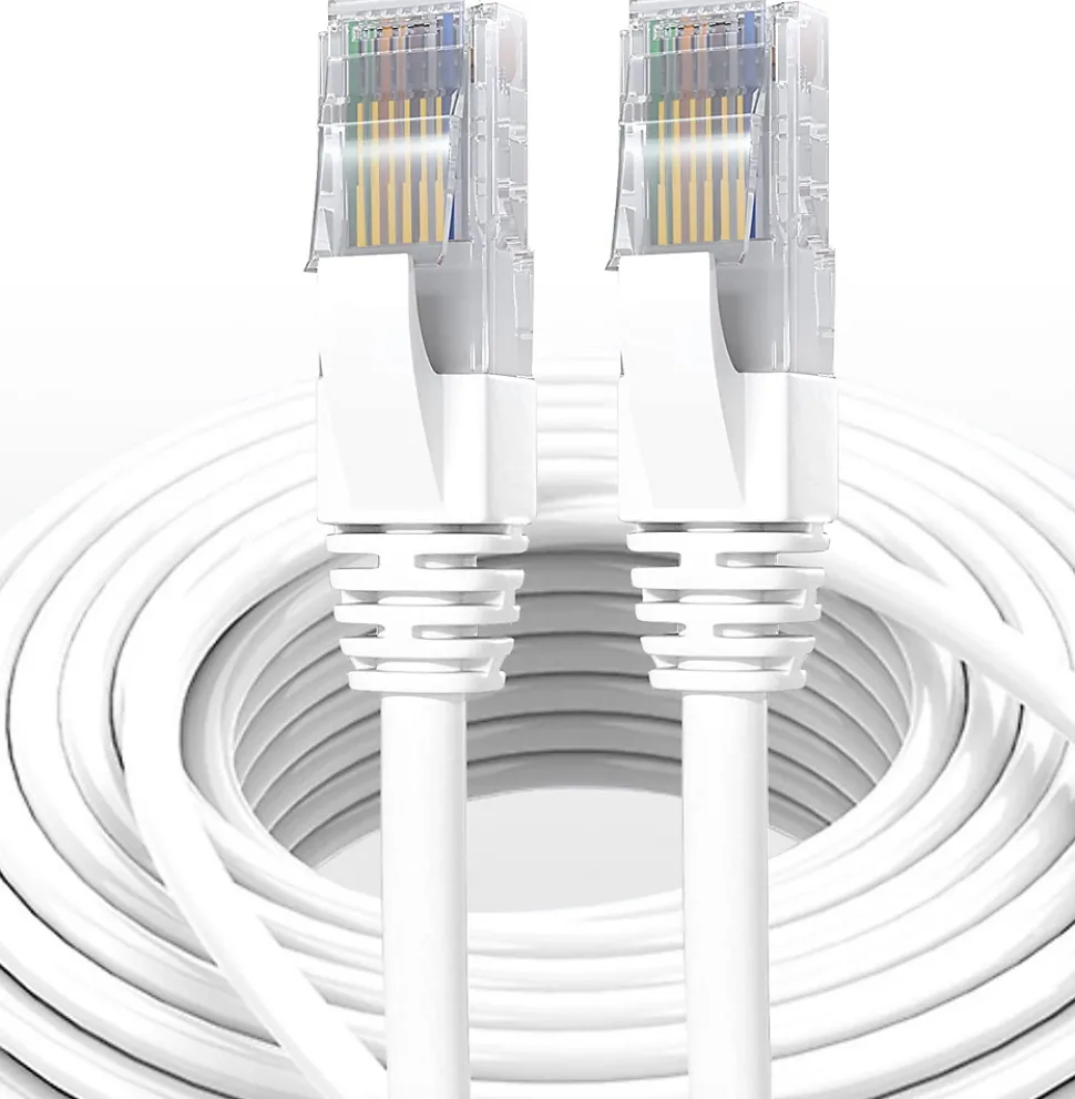 Elfcam - Câble Ethernet RJ45 Cat 7 SFTP 15m (Rond Blanc), 10Gbps, 600MHz, Cuivre, Anti-Interférences