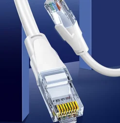 Elfcam - Câble Ethernet RJ45 Cat 7 SFTP 10m (Rond Blanc), 10Gbps, 600MHz, Cuivre, Anti-Interférences