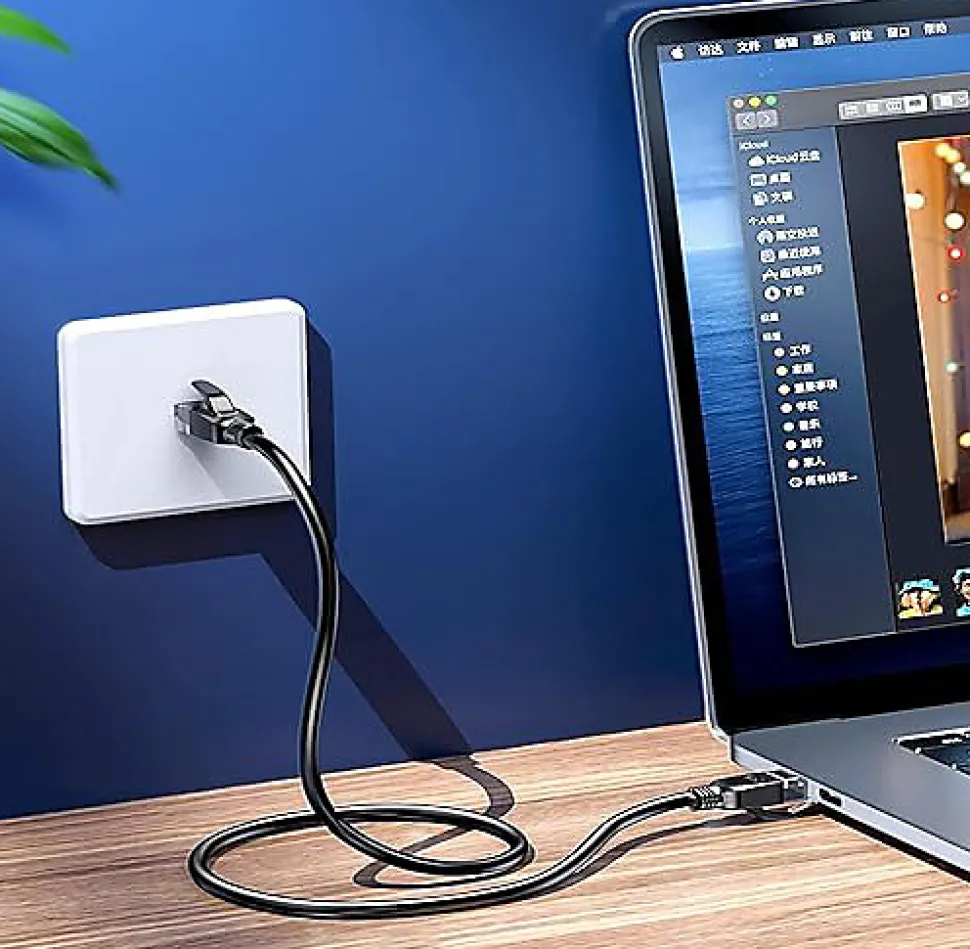 Elfcam - Câble Ethernet RJ45 Cat 7 SFTP 8m (Rond Noir), 10Gbps, 600MHz, Cuivre, Anti-Interférences