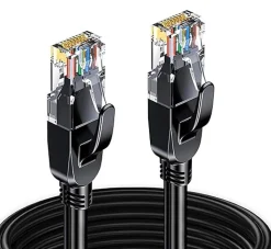 Elfcam - Câble Ethernet RJ45 Cat 7 SFTP 8m (Rond Noir), 10Gbps, 600MHz, Cuivre, Anti-Interférences
