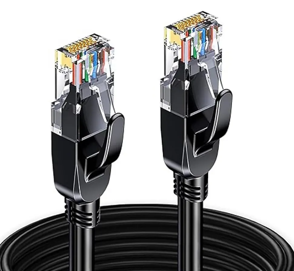 Elfcam - Câble Ethernet RJ45 Cat 7 SFTP 8m (Rond Noir), 10Gbps, 600MHz, Cuivre, Anti-Interférences