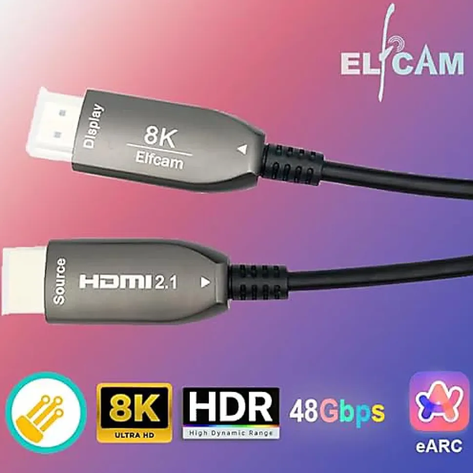 Elfcam - Câble HDMI 8K Fibre Optique 7m (Noir) - 48Gbps, HDMI 2.1, 8K 60Hz, 4K 120Hz, HDR10, eARC, PS5, Xbox, TV