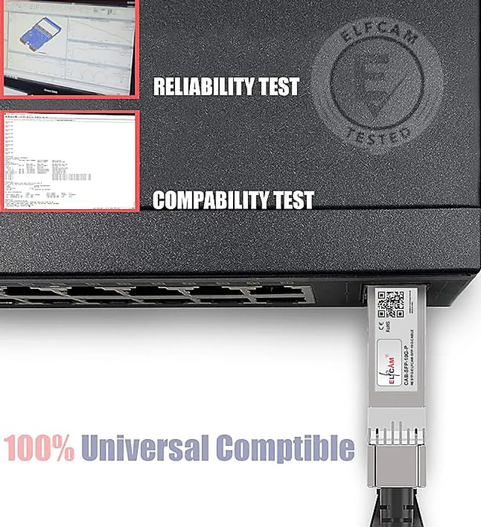 Elfcam - Câble Optique Actif SFP+ à SFP+ - 8m, AOC 10 Gbit/s OM3, Ultra Performant, Réseau Professionnels, PC