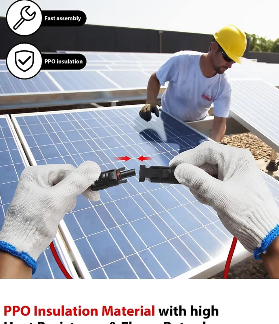 Elfcam - 2 Câbles Solaires 4mm² 8m, Connecteurs M/F, 12AWG, DC1500V, IP68, Anti-UV, Certifié TUV