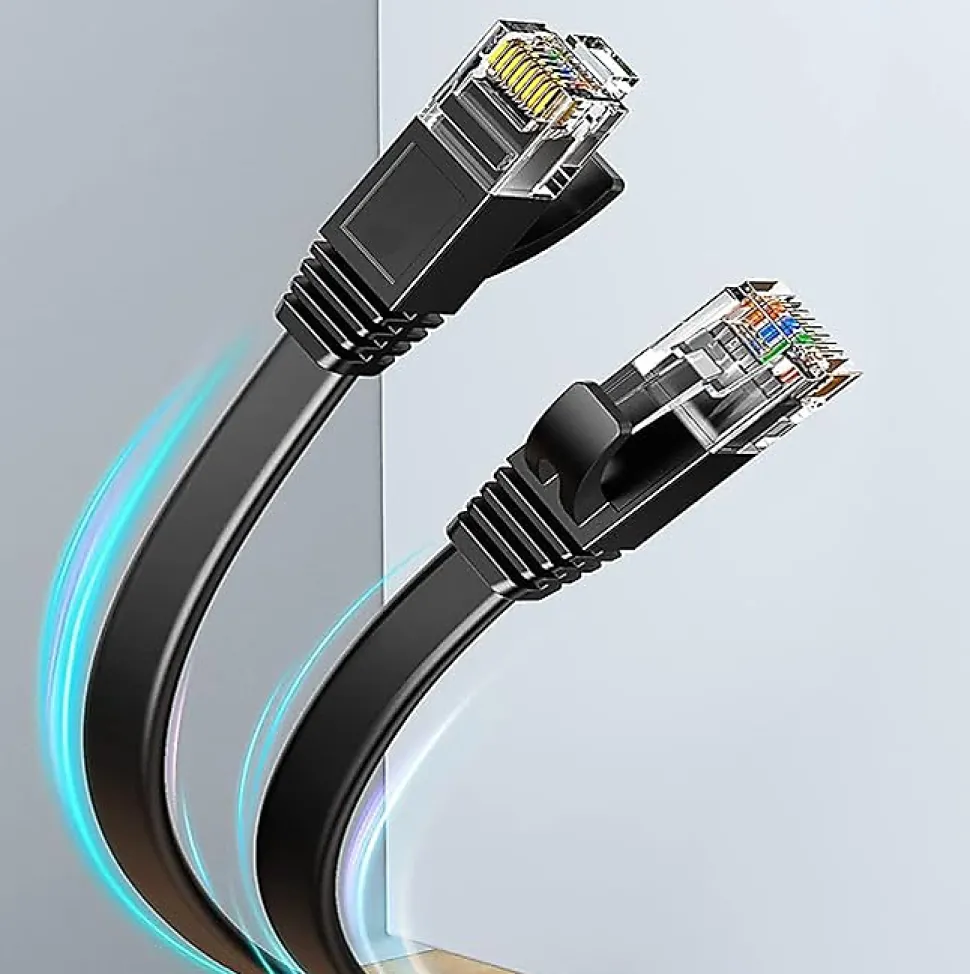 Elfcam - 15m Câble Ethernet Cat 8 Plat Noir LAN/WAN, SFTP 28AWG, 2000MHz 40Gbps avec Connecteurs RJ45 Haute Qualité