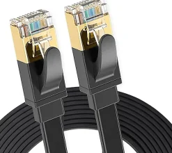 Elfcam - 3m Câble Ethernet Cat 8 Plat Noir LAN/WAN, SFTP 28AWG, 2000MHz 40Gbps avec Connecteurs RJ45 Haute Qualité