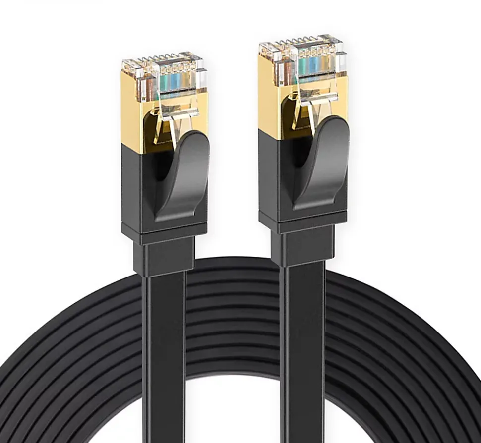 Elfcam - 10m Câble Ethernet RJ45 Cat7 Flat Blanc, 10Gbps 600MHz, Cuivre, SFTP, Anti-Bruit, PC, Modem, Routeur
