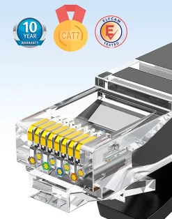 Elfcam - 25m Câble Ethernet RJ45 Cat7 Flat Noir, 10Gbps 600MHz, Cuivre, SFTP, Anti-Bruit, PC, Modem, Routeur