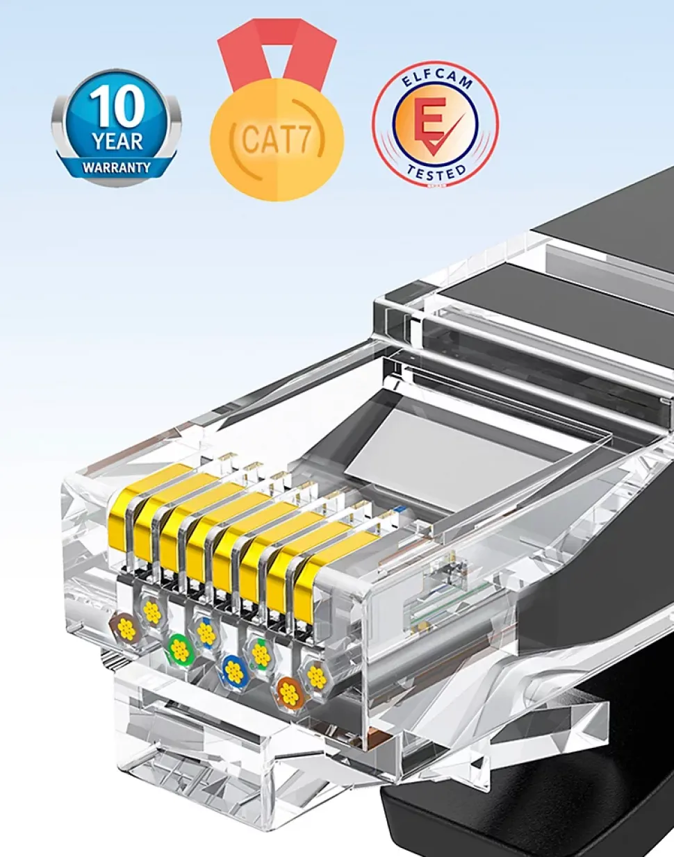 Elfcam - 25m Câble Ethernet RJ45 Cat7 Flat Noir, 10Gbps 600MHz, Cuivre, SFTP, Anti-Bruit, PC, Modem, Routeur