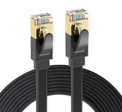 Elfcam - 10m Câble Ethernet RJ45 Cat7 Flat Noir, 10Gbps 600MHz, Cuivre, SFTP, Anti-Bruit, PC, Modem, Routeur