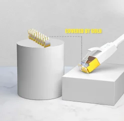 Elfcam - 12m Câble Ethernet RJ45 Cat7 Flat Blanc, 10Gbps 600MHz, Cuivre, SFTP, Anti-Bruit, PC, Modem, Routeur