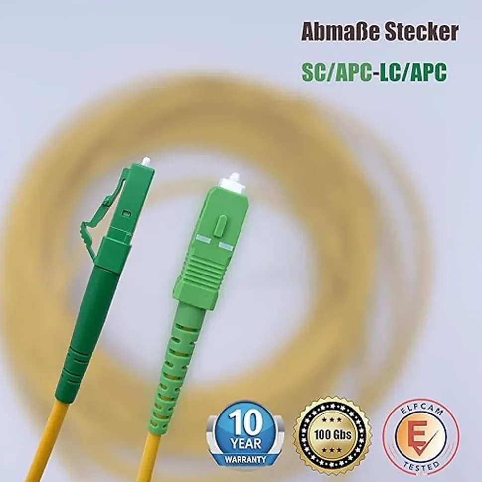 Elfcam - 0.5m Câble à Fibre Optique SC/APC à LC/APC Monomode Simplex 9/125um OS2 Jarretière Optique LSZH Jaune