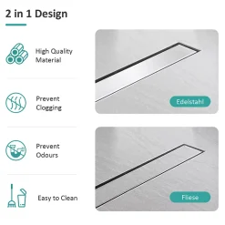 EMKE Siphon de douche linéaire, 80x7 cm, inox brossé SUS304, double installation