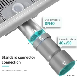 EMKE Siphon de douche linéaire, 80x7 cm, inox brossé SUS304, double installation