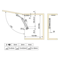 Emuca Compas pour portes levantes Altius One, Gamme de force 1440-2200, Acier, Titane