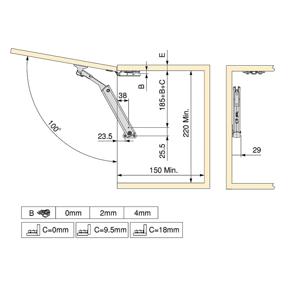 Emuca Compas pour portes levantes Altius One, Gamme de force 1440-2200, Acier, Nickelé