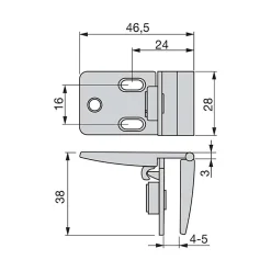 Emuca Jeu de charnières pour portes en verre, centrales, épaisseur 4-5mm, Zamak, Chromé brillant