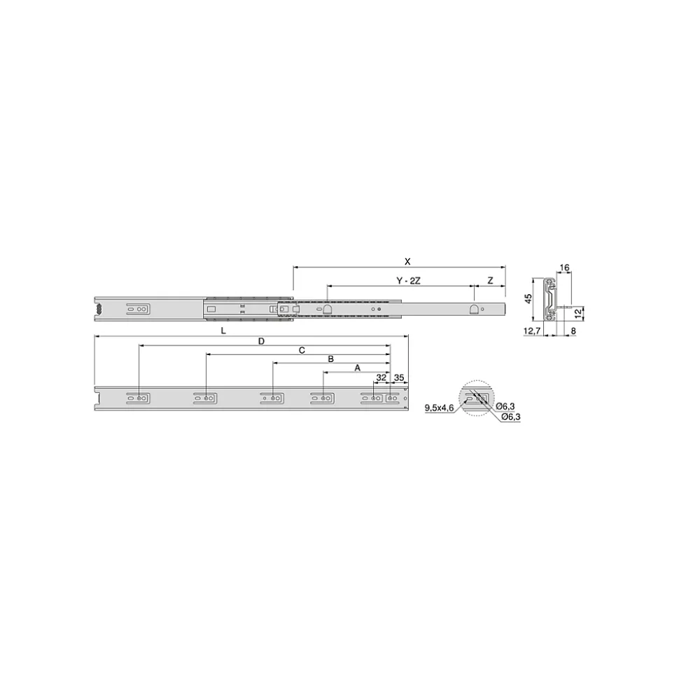 Emuca Jeu de coulisses à billes à sorties totale avec supports, hauteur 45mm, longueur 600mm, Acier, Zingué