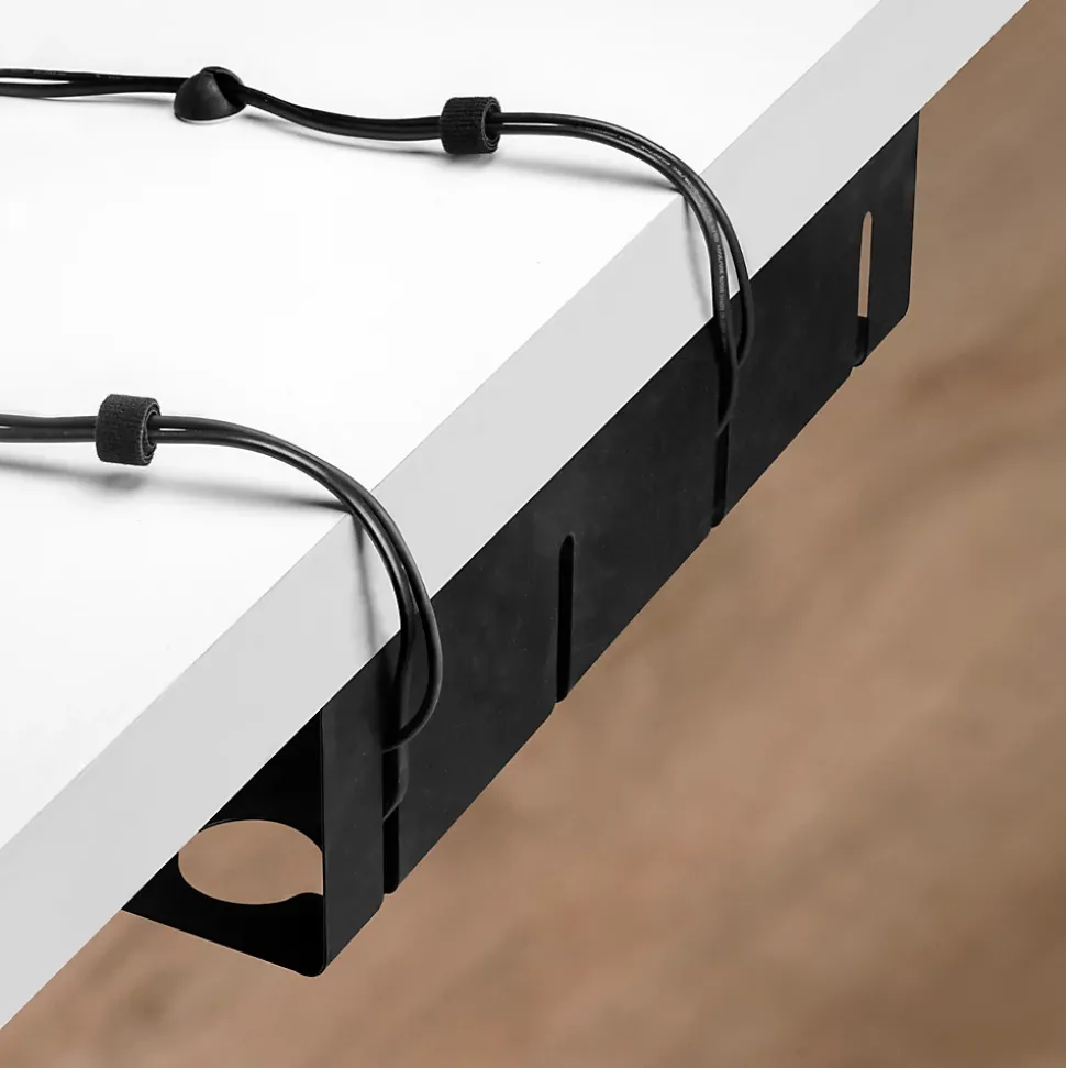 Emuca Lot de 2 Chemin de câbles sous le bureau, Longueur 430 mm, Acier, Peint en noir