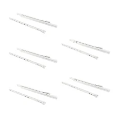 Emuca Lot de 5 jeux de coulisses de tiroir T30, fermeture à glissière, longueur 350mm, coulisse à sortie partielle, Acier, Blanc