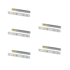 Emuca Lot de 5 jeux de coulisses pour tiroirs, roulement à billes, hauteur 45mm, profondeur 600mm, à sortie totale, avec push,