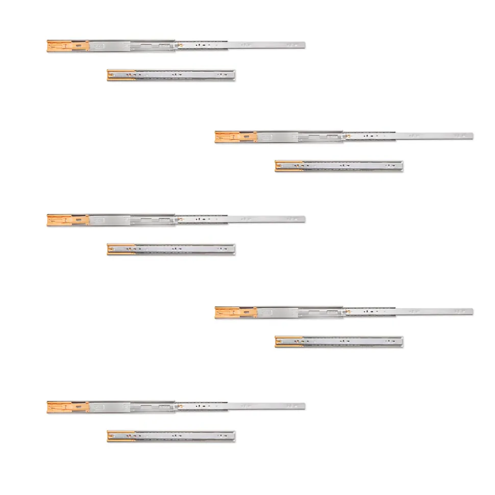 Emuca Lot de 5 jeux de coulisses de tiroirs, roulement à billes, hauteur 45mm, profondeur 450mm, sortie totale, fermeture amortie,