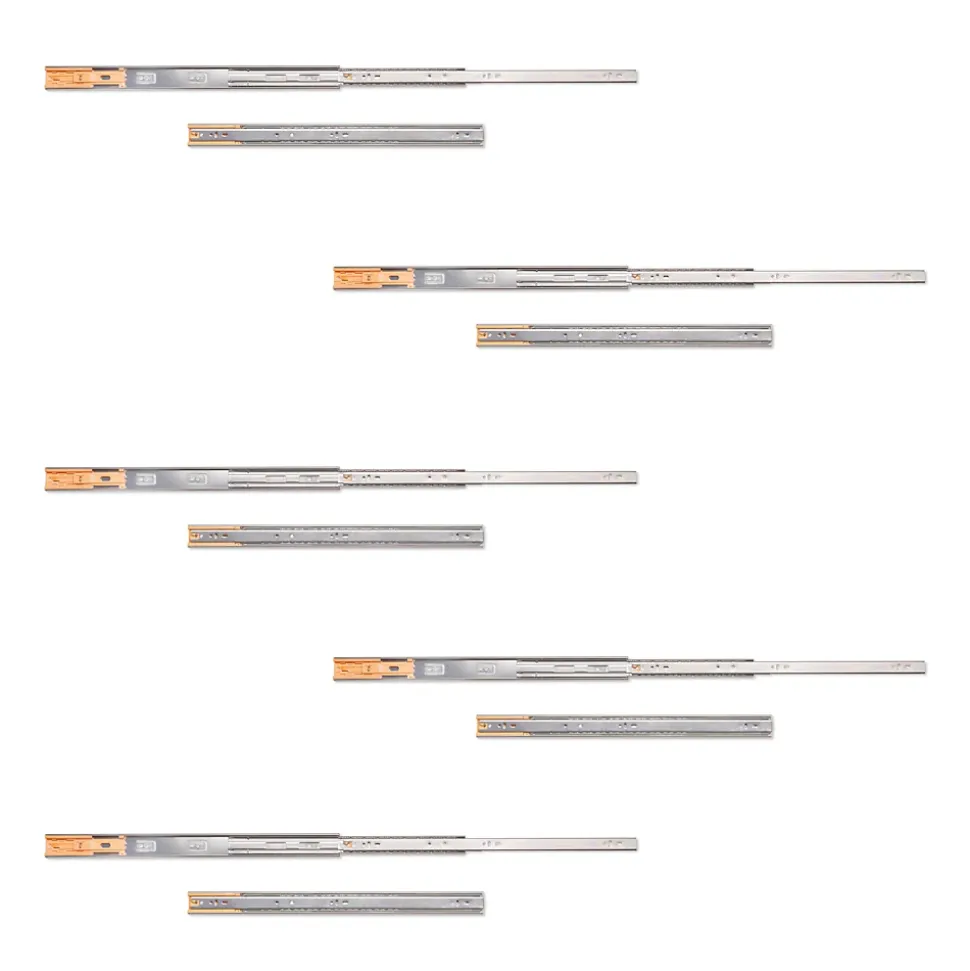 Emuca Lot de 5 jeux de Coulisses de tiroirs, roulement à billes, hauteur 45mm, profondeur 550mm, sortie totale, fermeture amortie,