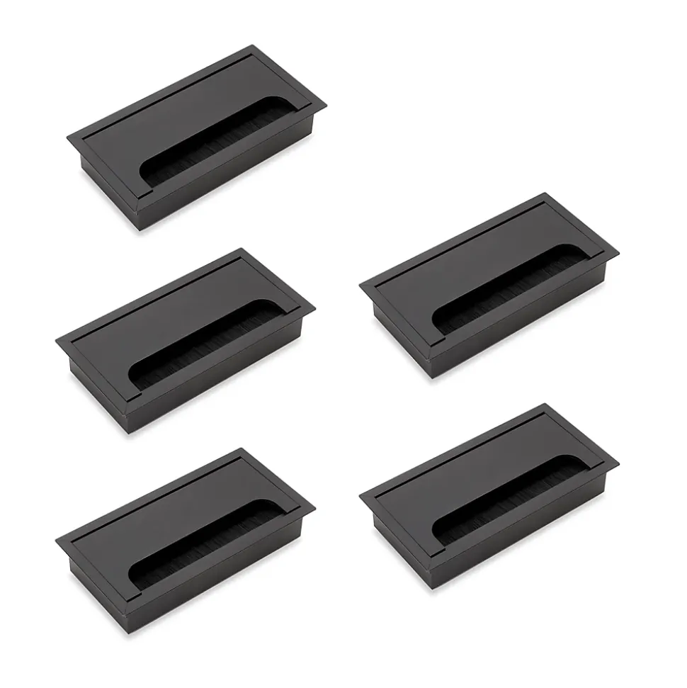 Emuca Lot de 5 Passe-câbles pour tables Quadrum, rectangulaires, 159x80mm, à encastrer, Aluminium, Peint en noir