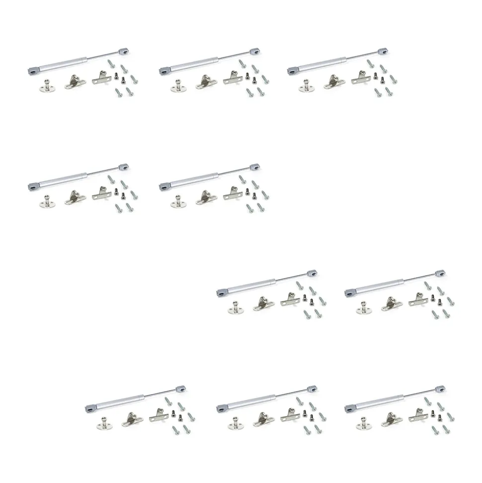 Emuca Lot de 10 pistons pour portes Relevable H, 5kg, course 100mm, avec loquets, acier et plastique, gris métallisé
