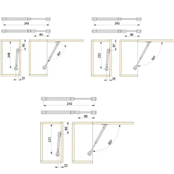 Emuca Lot de 10 pistons pour portes Relevable H, 5kg, course 100mm, avec loquets, acier et plastique, gris métallisé